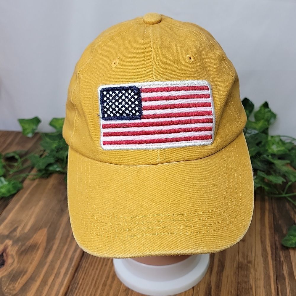 America Flag Hat. Mustard Yellow. Trendy. Fashion. EUC